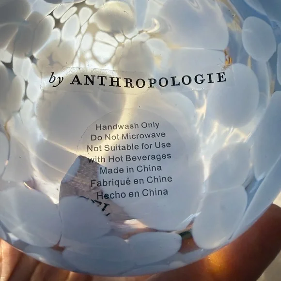 Anthropologie Blue Speckled Glass Tumbler w/ footballs. - Picture 7 of 7